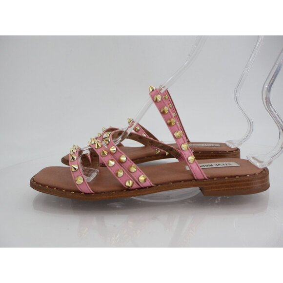 Steve Madden Selina Spiked Sandals Women's 8 Pink Gold Strappy Slip On Slides - Picture 5 of 10
